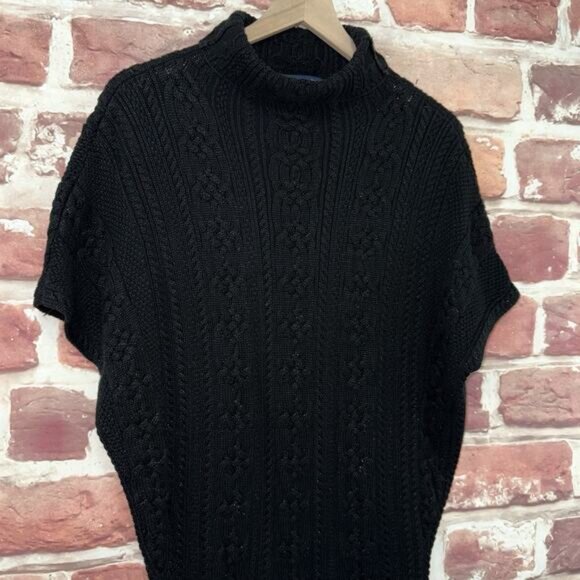 Ralph Lauren Sweater Dress Women's L Black Silver Metallic Cable Knit Blue Label - Picture 4 of 10